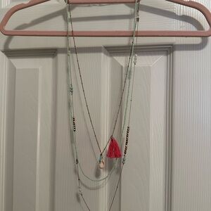 Elegant Multilayer Necklace with Pink Tassel